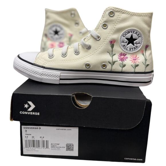 Converse Chuck Taylor All Star Hi Kids Youth 3 Cream Floral High-Top Sneakers - Picture 4 of 7